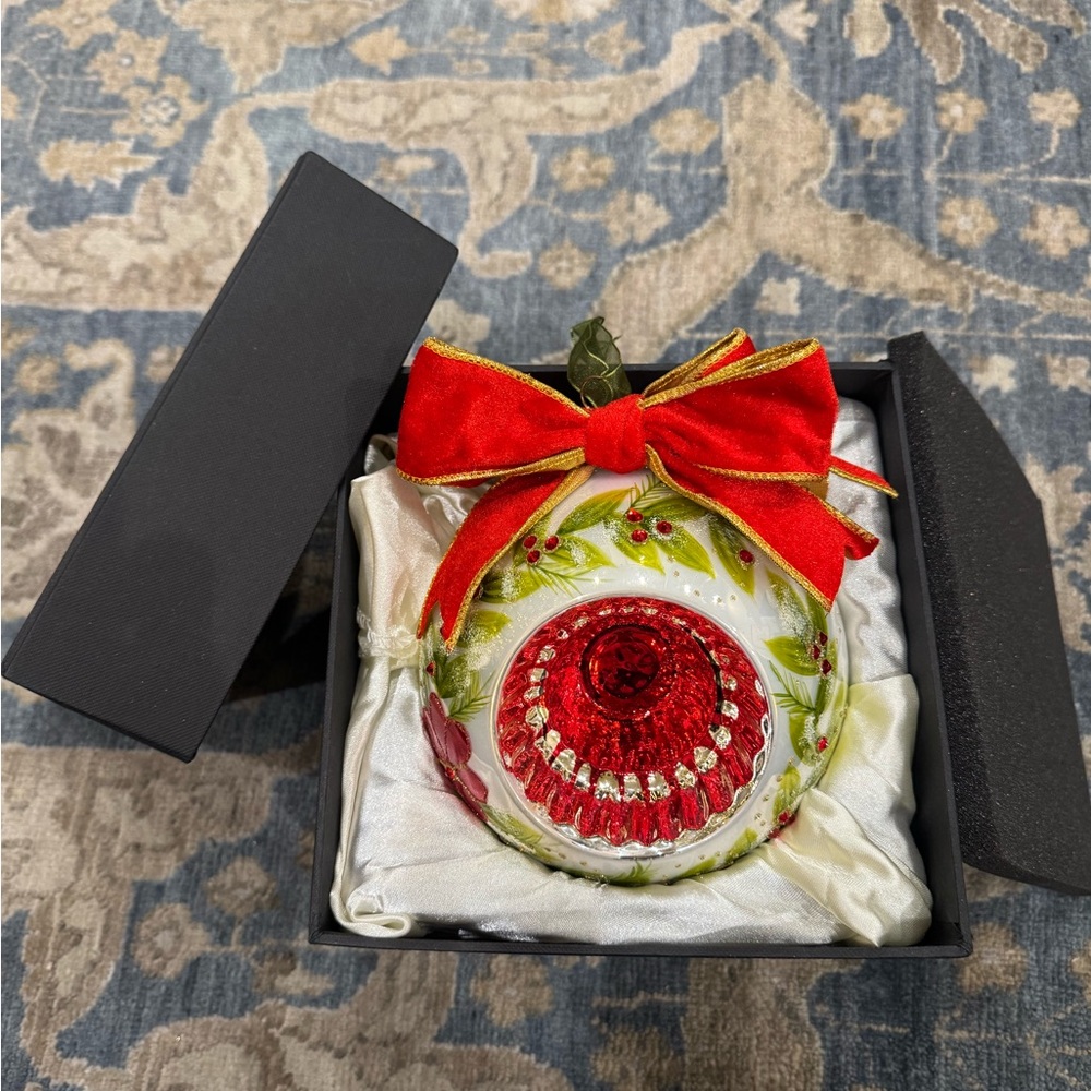 Frontgate Elegant Red and Gold Holiday Ornament with velvet wired bow